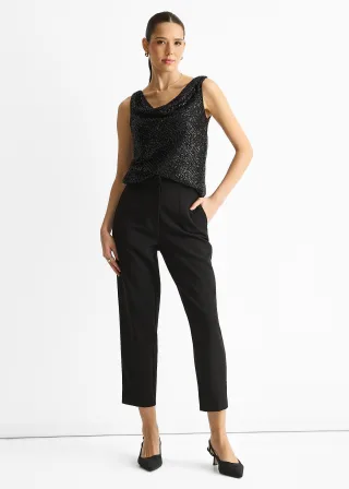Schwarzes Pailletten-Cami-Top mit Rundhalsausschnitt
