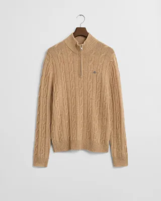 GANT - Lambswool Zopfstrick Troyer khaki melange - Gr. - XXXL