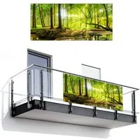 MuchoWow Balkonsichtschutz Wald - Landschaft - Wasser - Bäume - Sonne - Grün - Natur (1-St) Balkon Sichtschutz 90x200, Windschutz für Zaun PVC, 200x90 cm