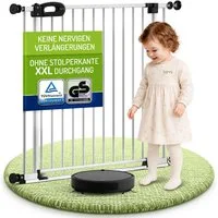BOMI Türschutzgitter Treppenschutzgitter Merle Flatstep, Babygitter flacher Steg, 63-217 cm (verschiedene Größen, klemm- & verschraubbar), 2-Wege-Öffnung, geprüftes Kindergitter, extra breiter Durchgang
