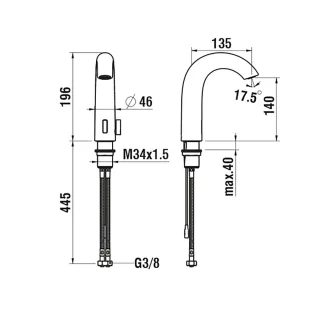 LAUFEN Elektronik-Armatur mit IR Sensor CURVETRONIC Ausladung 135 mm, ohne Ablaufventil manuelle Tem HF707153423000