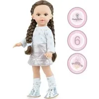 Marina & Pau Anziehpuppe Linda 40 cm mit braunen geflochtenen Zöpfen und Vinylkörper für Kinder