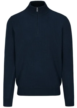 COMMANDER Finest Clothing - Zip Troyer Pullover, uni Rippe dark navy - Gr. - L