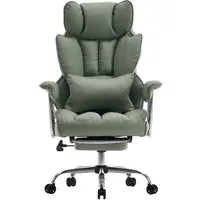 EFOMAO Chefsessel Ergonomischer Executive, PU-Kunstleder Bürodrehstuhl, Hochlehnen mit Fußstütze & Lordosenstütze