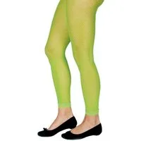 Metamorph Kostüm Fishnet Leggings neon-grün Größe S-M, Grellgrüne Netzhose im 80er Jahre Look