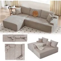 Juskys Ecksofa Coredo, Ecksofa, mit Rücken- & Dekokissen, Cordbezug, Modular platzierbar