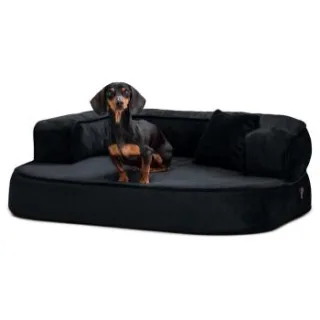 Tierlando SHARLEEN VISCO PLUS - Orthopädisches Hundesofa mit kuscheligem Teddystoff anthrazit 80 cm, 30 cm, 60 cm
