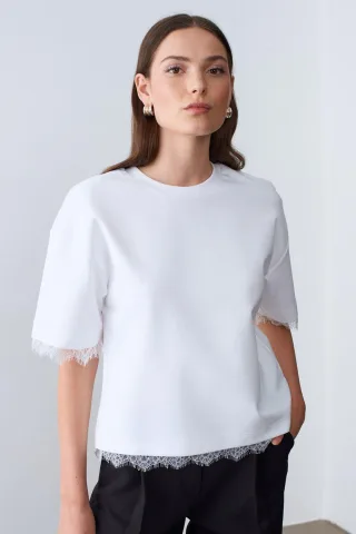 Damen Baumwoll-Elasthan Rundhals T-Shirt