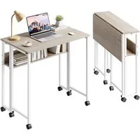 NAIMP Klapptisch Faltbar Schreibtisch Platzsparender Computertisch kleiner Tisch, mit Stauraum und Rollen
