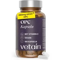 VETAIN OPC Traubenkernextrakt - 180 Kapseln - Mit Vitamin C & Resveratrol Kapseln, 180 St., Mit 3,9mg Resveratrol und 12mg Vitamin C für synergetische Wirkung.