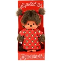 Sekiguchi Plüschfigur Monchhichi Plüschfigur Mädchen im Kleid rot/braun 20cm