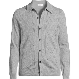 Feinstrick-Cardigan aus reiner Baumwolle mit Argyle-Muster, Herren, size: regular, Grün, Baumwolle, by Lands' End
