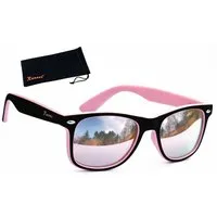 Rennec Sonnenbrille (Retro Sonnenbrille Damen Schwarz Rosa Zweifarbig mit Brillenbeutel) Retro Brille Bi Color Festivalbrille Gläser Rosa Verspiegelt