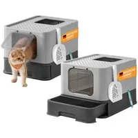 FEANDREA Katzentoilette mit Deckel, mit Tablett, Schaufel und Bürste, Auslaufsicherer Boden, für Katzen bis 15 kg, 1er/2er Set