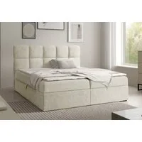 Home Collective Boxspringbett Polsterbett Doppelbett Bett mit Stauraum und Topper, viele Größen (Verfügbare Größen: 120x200, 140x200, 160x200, 180x200, 200x200 cm), bodennahe Optik modernes Design mit Kassettensteppung Creme