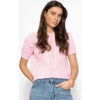 SASSYCLASSY Cardigan Strickweste Damen Kurzarm mit Zopfmuster Elegant Lockerer halbarm Cardigan kurz aus weichem Strick mit feinem Struktur