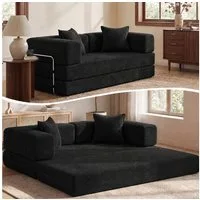 Vipbear Sofa 5-in-1 Wandelsofa aus Cord, Modulares Bodensofa, 1 Teile, montagefrei, Schwarz