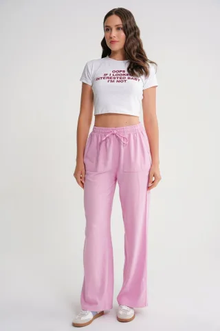 Hüfthohe gerade Baumwollhose mit Bindegürtel