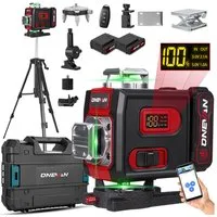 ONEVAN Kreuzlinienlaser + Stativ mit 2 x 4,8Ah Akkus, Laserwasserwaage, (1 St), Selbstnivellierender Baulaser, Bluetooth-App, Fernbedienung, IP54