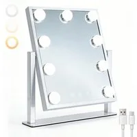 skelo Schminkspiegel mit Beleuchtung Hollywood Spiegel 33,5 x 30,5 cm, 9 LED Lampen (1-St., USB-betrieben (kein Akku enthalten), 360° Drehbar Kosmetikspiegel mit 3 Lichtfarben, Touch-Steuerung