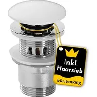 Bürstenking Ablaufgarnitur Ø 63/66 mm – Push-Open Ablaufventil - mit & ohne Überlauf & Haarsieb Push-Open / Pop-Up