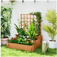 Outsunny Hochbeet mit Vliesstoff (Gemüsebeet, 1 St., 3-stufig Blumenkasten), für Garten, Balkon, Tannenholz, Braun, 95 x 95 x 110 cm