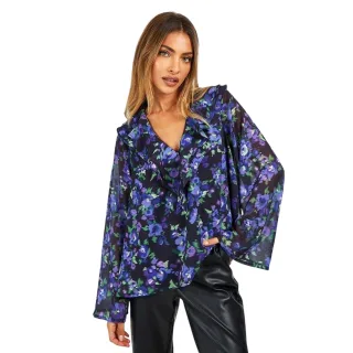 Influence - Bluse für Damen, Rüschen (Schwarz)