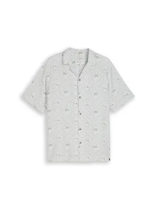 Denim Tom Tailor - Relaxed Fit Resort Hemd mit Leinenanteil green white tropical print - Gr. - L