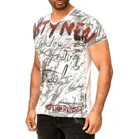 R-NEAL T-Shirt T-Shirt Washed Streetwear Printed Sale Verwaschenes Kurzarm Shirt