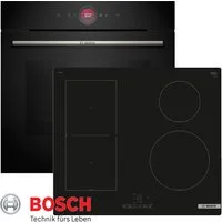 BOSCH Induktions Herd-Set Bosch Herdset Induktion Backofen Serie 8 + Induktion Kochfeld Autark, mit Teleskopauszug nachrüstbar, ecoClean Plus Ausstattung: Rückwand, TFT-Display, Sprachsteuerung, PowerBoost, Air-Fry, Home Connect