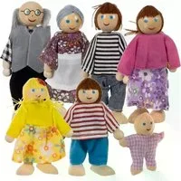 KRUZZEL Minipuppe Miniaturpuppen Holzpuppen (Spar-Set, 7-tlg., bewegliche Teile), ermöglichen vielfältige Spielsituationen mit mehr Realismus