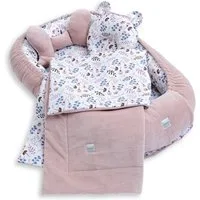 Loolay Kuschelnest BABYNEST 5 TLG. Set PREMIUM Babyausstattung Baumwolle & Samt Velours, (MUSTER: ROSA Samt Velour/ Blumen Rosa, 5-tlg., Liebevoll handgefertigt Nestchen! Geborgenheit Komfort für Neugeborene), Premium Ausstattung - 100% Europäische S