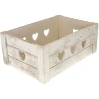 Macosa Home Dekokiste Weiß Herzen Holz Holzkiste 29 cm Kiste Aufbewahrungskiste (Geschenkkiste Geschenkverpackung weiss, 1 St., Holzkiste Landhaus)