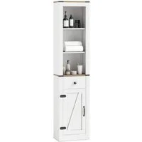COSTWAY Hochschrank Badezimmerschrank schmal mit Schublade 173cm weiß