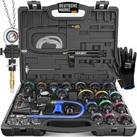 MASKO Multitool Kühlsystem Tester & Abdrückgerät - universeller Kühler Prüfgerät, (28-teiliges Kühlsystem-Nachfüll-Set inkl. Kühleradapter, Vakuumpumpe), Kühlerdruckprüfer - Kühler Entlüftungsgerät für Auto, Van, SUV, LKW