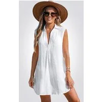 Cupshe Strandkleid Weisses Hemdkleid mit V-Ausschnitt aermellos Mini