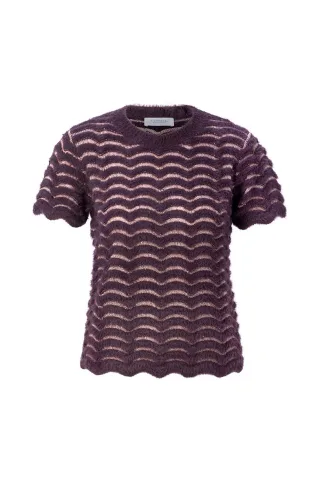 Rich & Royal - Short Sleeve Crew neck zig zag Yarn Mix mulberry - Gr. - S