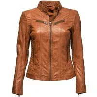 Zimmert Leather Lederjacke Frida washed Lammnappa Leder, Cognac, Schwarz, Braun, Beere, Rot