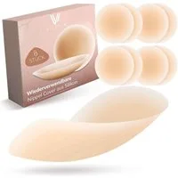 Villkin Set: Klebe-BH, Nippelpads, Nipplecover, Brustwarzenabdeckung, Silikonpads (8,5 cm) (4-tlg., flexibel, wiederverwendbar, hautfreundlich) Wiederverwendbar