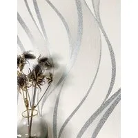 Newroom Vliestapete Faria Silver Tapete Streifentapete Wellen,Linien,Struktur, Weiß Tapete Streifen Wellen - Wellenmuster Metallic Grau Silber Modern 3D Optik Linien Struktur für Wohnzimmer Schlafzimmer Küche, Wellenmuster