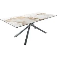 DELIFE Esstisch Edge, 200x100 cm Keramik Minas Melange Weiß-Beige Kreuzgestell Rechteck Edel