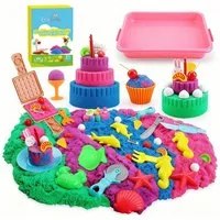Coradoma Kreativset Sensorik Spielzeug Kinetischer Sand & Ice Magic Spielsand Knetsand, 1800g, Sandkasten mit Deckel, 4 Farben und viel Zubehör