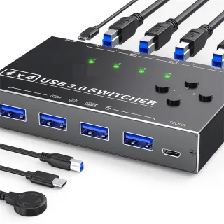 KCEVE 4x4 USB3.0 Sharing Switch,4 in 4 Out USB Switch for Printer Keyboard Mouse, Multi-Device Sharing Adapter for PC La