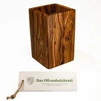 dasOlivenholzbrett Besteckhalter Köcher aus Olivenholz in eckiger Form 14cm