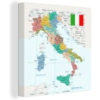 OneMillionCanvasses® Leinwandbild Karte von Italien, Fotodruck (1 St), Wandbild, Deko Schlafzimmer Wohnzimmer Flur 20x20 cm