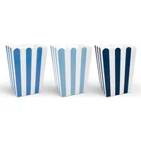 partydeco Dose, Popcorntüten gestreift 7,5x7,5x12,5 cm 6er Set blau weiß