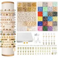 SURFOU Kreativset Perlen für Armbänder Set 8000+ Stück, 6mm Polymer Clay Perlen DIY Set, (Armbänder Selber Machen, Perlen zum Auffädeln, DIY Set Erwachsene, Basteln Erwachsene, Bastelset Erwachsene, Komplettes DIY Schmuckherstellungsset mit 24 Farben