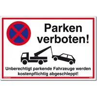 König Werbeanlagen Hinweisschild Parken verboten, Weiß, Stabiles Alu mit UV-Schutz 30 x 20 cm