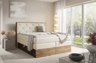 Boxspringbett Schlafzimmerbett NAVEL 140x200cm in Stoff Rouge Creme