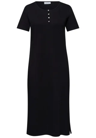 Street One - Midi T-Shirt-Kleid mit Rippstruktur und Knopfleiste schwarz - Gr. - 40